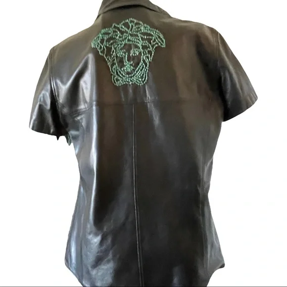 Versace Medusa Black Leather Top Size 10 USA Limited Edition Medusa Bondage 2002 - Picture 3 of 13